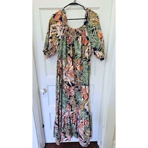 Hilo Hattie Tropical Leaf Maxi Dress